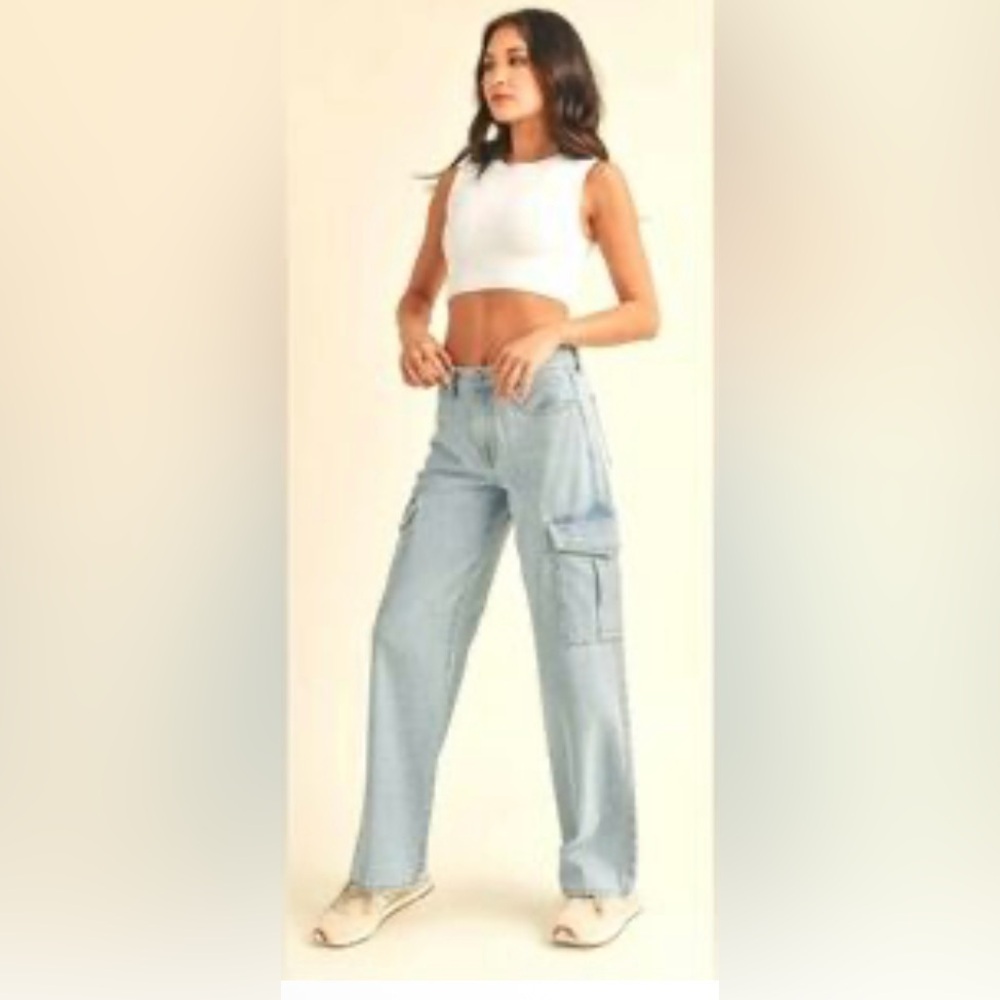 NWOT Just Black Denim Women's Light Blue Cargo Jeans Waist 24
